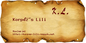 Korpás Lili névjegykártya